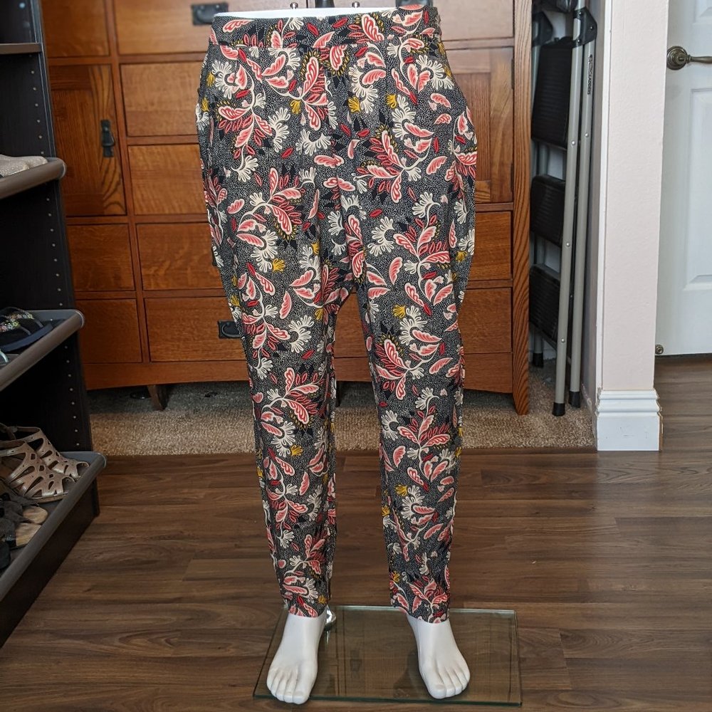 H&M Patterned Pants Elastic Waist Pleated Pockets Size 12 ~